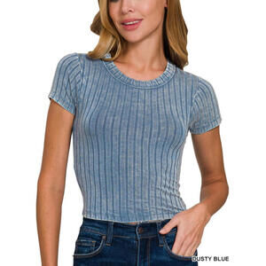 Ribbed Short Sleeve Buttery Soft Crop Top Zenana